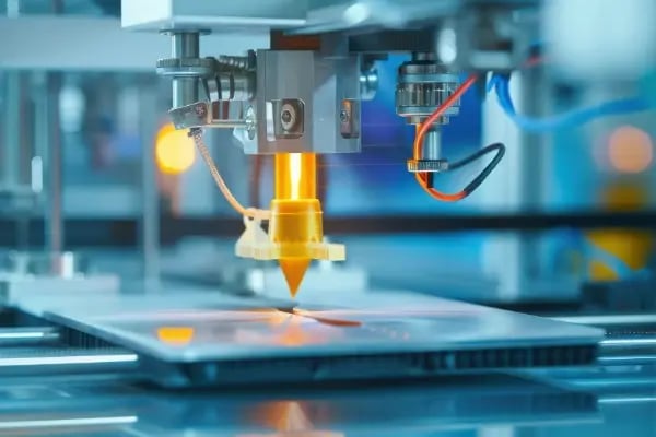 Futuristic printer extruding gigapixel standard technology lab close-up shot industrial environment high-tech viewpoint