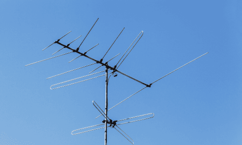 Aluminium television antenna on a roof top