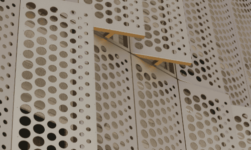Aluminium cladding on outside of a building.