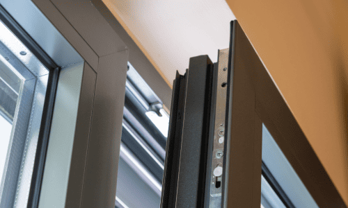 Close up of aluminium door window.