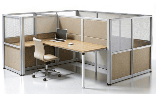 ALUMINIUM FRAMED OFFICE CUBICLE, DESK AND CHAIR