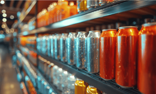 Aluminium shelving in a retail store.