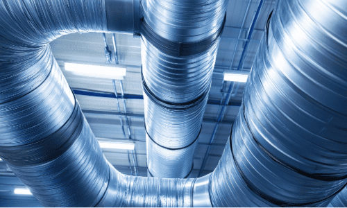 Aluminium Tubing Framework Forming the Backbone of Modern Ventilation Systems, Highlighting the Spiralled Structure of the Ducts.