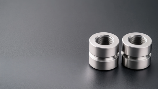 Precision Machined Aluminium Couplings on a Dark Background for Industrial Applications